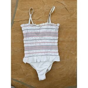Tory Burch White and Pink Striped One Piece Swimsuit